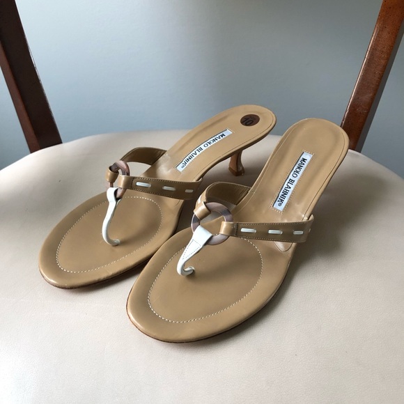 Manolo Blahnik Shoes - Manolo Blahnik neutral beige thong style heels